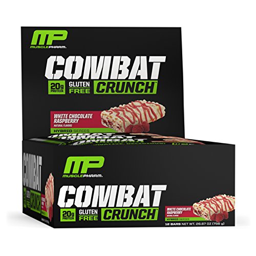 MusclePharm Combat Crunch Protein Bar, 20g Protein, White Chocolate Raspberry Bars, 12 Count