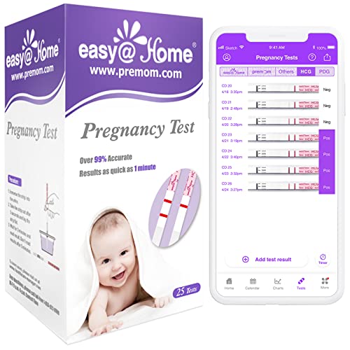 Easy@Home 25 Pregnancy (HCG) Urine Test Strips, FSA Eligible, Powered by Premom Ovulation Predictor iOS and Android APP, 25 HCG Tests