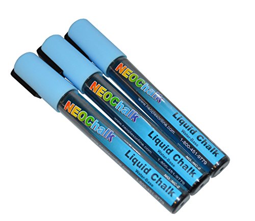 NeoChalk Liquid Chalk Marker Chisel Tip - Neon Blue - Set of 3 Markers