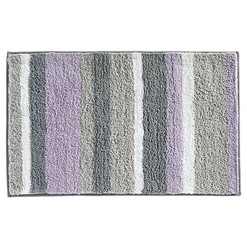 iDesign Stripz Bath, Machine Washable Microfiber Accent Rug for Bathroom, Kitchen, Bedroom, Office, Kid's Room, 21" x 34", Lavender and Gray