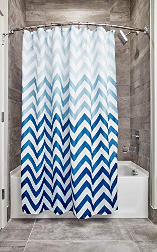 iDesign Chevron Fabric Shower Curtain, Modern Mildew-Resistant Bath Liner for Master, Kid's, Guest Bathroom, 72 x 72 Inches, Ombre Blue