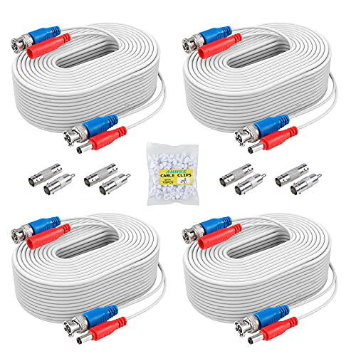 ANNKE (4) 30M/ 100 Feet BNC Video Power Cable For CCTV Camera DVR Security System (4 Pack,White)