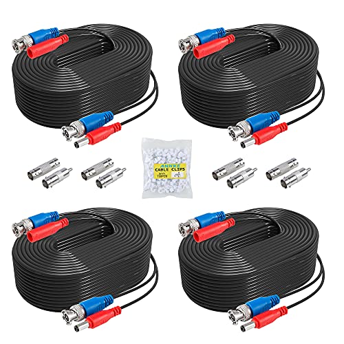 ANNKE 4 Pack 30M/100ft All-in-One Video Power Cables, BNC Extension Security Wire Cord for CCTV Surveillance DVR System Installation, Free BNC RCA Connector and 100pcs Cable Clips Included (Black)