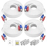 ANNKE 30M/100ft BNC Cable, Video Power Extension Surveillance Camera Cables for CCTV Security DVR System Installation, Free 8X BNC Connectors and 100pcs Cable Clips Included, 4 Pack, White