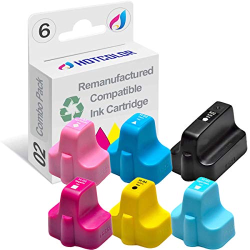 HOTCOLOR Remanufactured HP 02 Ink Cartridges Replacement for HP Ink Cartridges 02 for HP photosmart c6180 Ink cartridges hp c6280 hp c5180 Ink cartridges (BK, C, M, Y, LC, LM, 6-Pack)