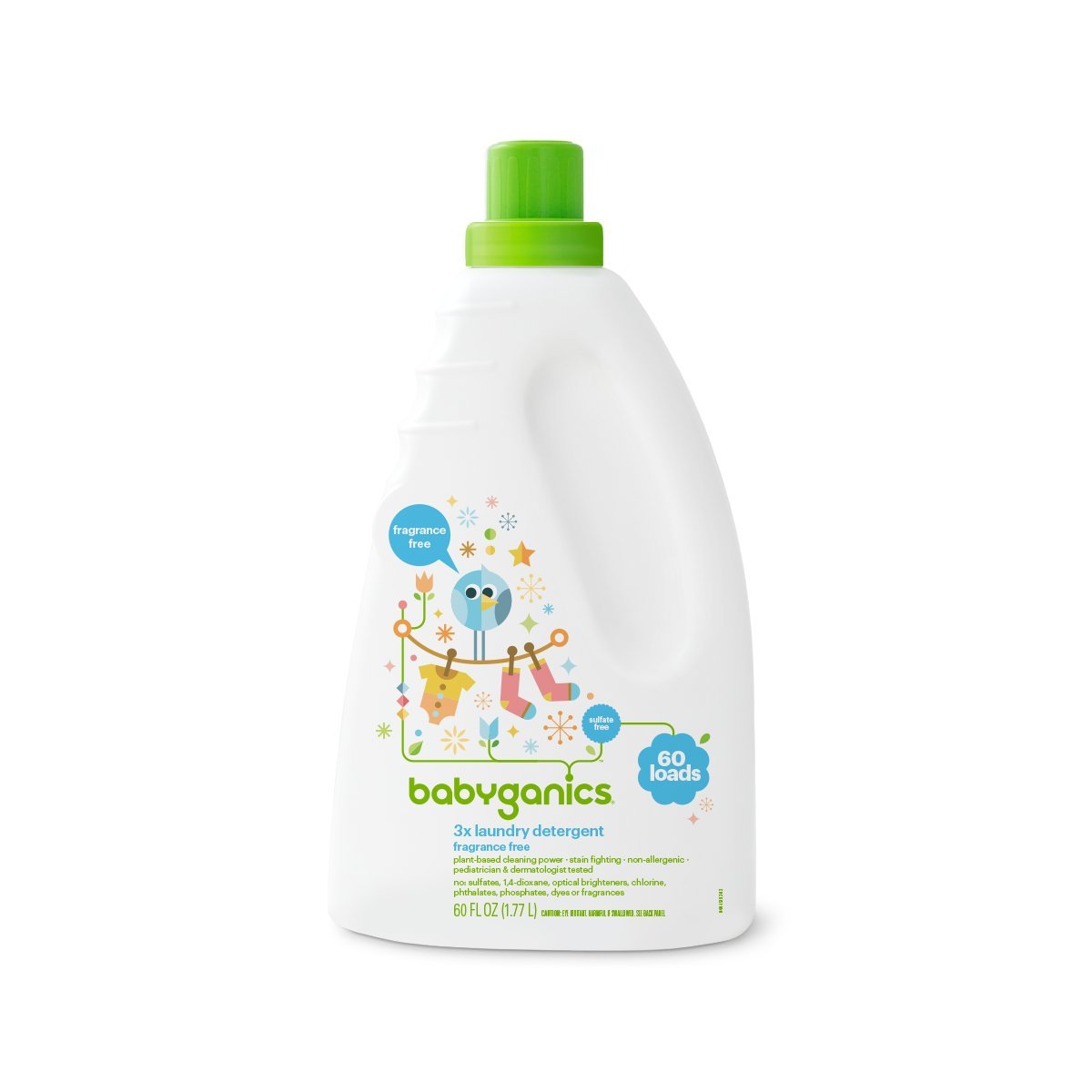 Book Cover Babyganics 3X Baby Laundry Detergent, HE compatible, Stain-Fighting, Fragrance Free, 60 Fl Oz
