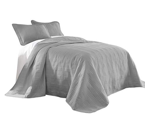 Book Cover Chezmoi Collection Kingston 3-Piece Oversized Bedspread Coverlet Set (King, Gray)