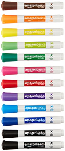 Book Cover AmazonBasics Dry Erase White Board Markers - Low Odor, Chisel Tip - 12 Pack, Assorted Colors