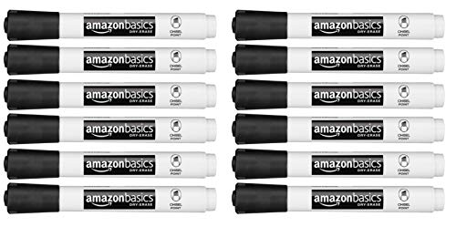 Book Cover Amazon Basics Low-Odor Dry Erase White Board Markers - Chisel Tip - 12 Pack, Black