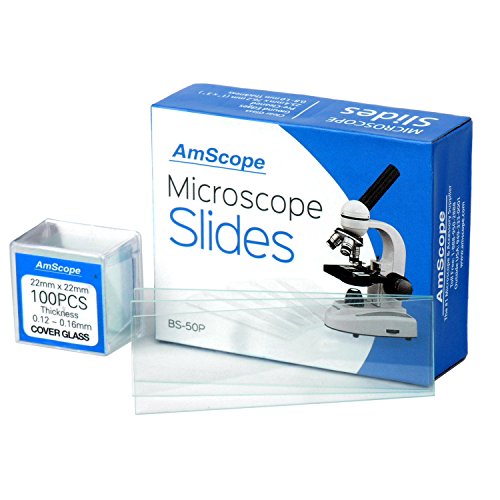 Book Cover AmScope BS-50P-100S-22 Pre-Cleaned Blank Ground Edge Glass Microscope Slides and 100pc Pre-Cleaned Square Glass Cover Slips Coverslips