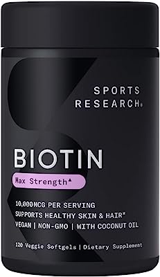Book Cover Biotin (10,000mcg) with Organic Coconut Oil | Supports Healthy Hair, Skin & Nails | Non-GMO Verified & Vegan Certified (120 Veggie-Softgels)
