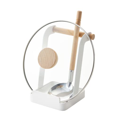 Yamazaki Home Tosca Ladle & Lid Rest - Kitchen Utensil Organizer Stand For Cooking - Steel + Wood