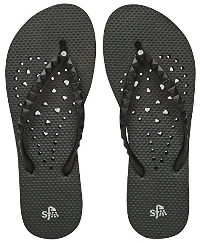 Book Cover Showaflops Womens' Antimicrobial Shower & Water Sandals for Pool, Beach, Dorm and Gym - Black Long Heart 7/8