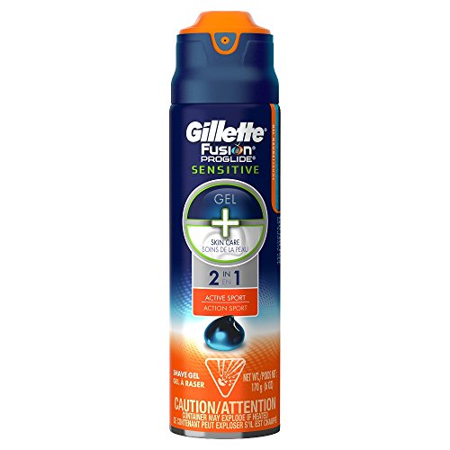 Gillette Fusion ProGlide Sensitive 2 in 1 Shave Gel, Active Sport, Blue, 6 Oz