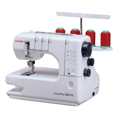 Janome CoverPro 1000CPX High-Speed Long Arm Heavy-Duty Coverstitch Machine with Seam Tightening System and Extra Large Bed Space (White)