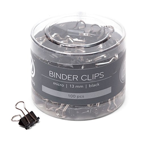 Book Cover U Brands Binder Clips, Micro 1/2-Inch Width, 1/5-Inch Paper Holding Capacity, Black and Silver Steel, 100-Count