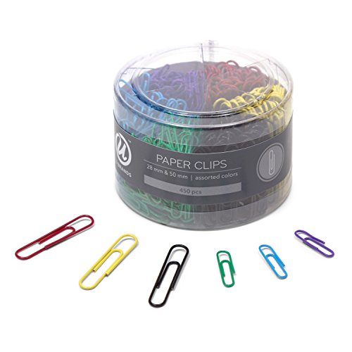 Book Cover U Brands Paper Clips, Medium 1-1/8-Inch and Large 2-Inch Sizes, Assorted Colors, 450-Count - 661U08-24