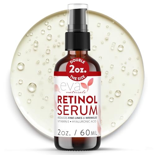 Retinol Serum 2.5% by Eva Naturals (60 ml, Double-Sized Bottle) - Best Anti-Aging Serum, Minimizes Wrinkles, Helps Prevent Sun Damage, and Fades Dark Spots - Vitamin A Retinol with Hyaluronic Acid