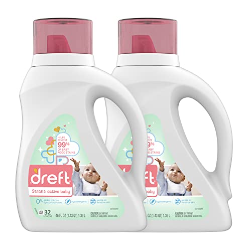 Book Cover Dreft Stage 2: Baby Liquid Laundry Detergent Soap, Natural for Newborn, or Infant, HE, 64 Total Loads (Pack of 2) - Unscented and Hypoallergenic for Sensitive Skin
