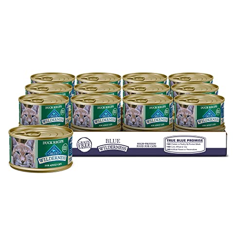 Blue Buffalo Wilderness High Protein Grain Free, Natural Adult Pate Wet Cat Food, Duck 3-oz cans (Pack of 24)