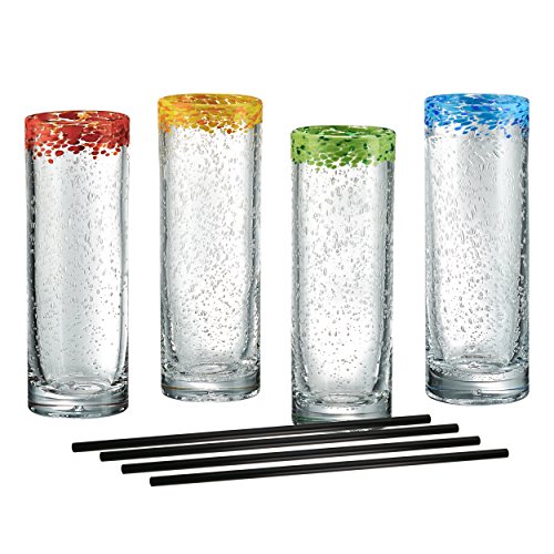 Book Cover Artland Mingle Cooler Glasses with Reusable Straws, Clear, Set of 4
