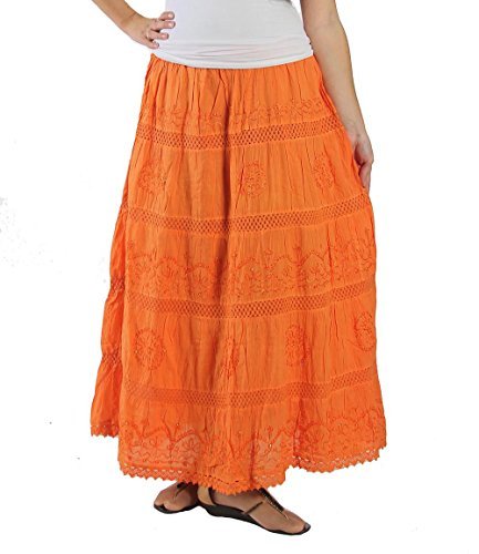 KayJayStyles® Full Length Womens Solid Embroidered Gypsy Bohemian Long Cotton Skirt
