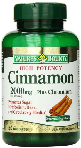 Cinnamon by Nature's Bounty, Herbal Supplement, Supports Sugar Metabolism, 2000mg Cinnamon & 400mg Chromium, 60 Capsules