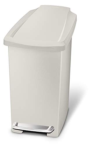 Book Cover simplehuman Rectangular 10 Liter / 2.6 Gallon Compact Slim Bathroom or Office Step Trash Can, Stone Plastic