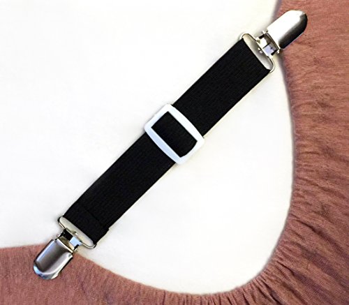 Adjustable Bed Sheet Fasteners Suspenders (Set of 4, Black)