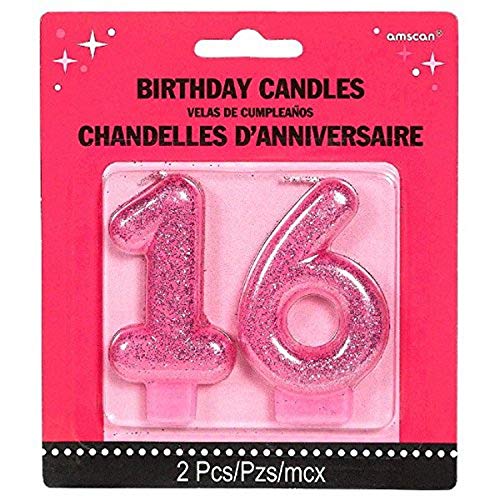 Amscan No. 16 Glitter Candle | Sweet Sixteen Collection | Birthday