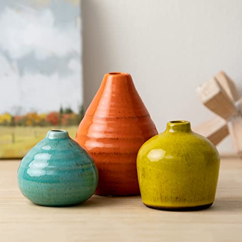 Book Cover Sullivans Ceramic Vase Set- 3 Small Vases, Rustic Home Décor, Modern Farmhouses; Ideal Shelf Décor, Table Décor, Bookshelf, Mantle, Multicolored (CM2219)