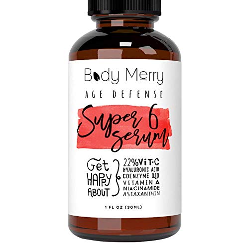 Body Merry Age Defense Super 6 Serum – Anti-Aging Vitamin C Treatment with Retinol and Niacinamide - Brightening Skin Care for Fine Lines, Wrinkles, Dark Spots and Hyperpigmentation, 1 fl oz