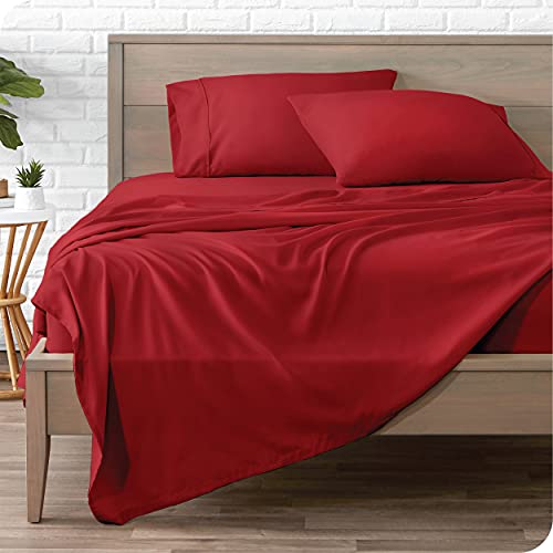 Book Cover Bare Home Twin XL Sheet Set - College Dorm Size - Premium 1800 Ultra-Soft Microfiber Twin Extra Long Sheets - Double Brushed - Twin XL Sheets Set - Deep Pocket - Bed Sheets (Twin XL, Red)