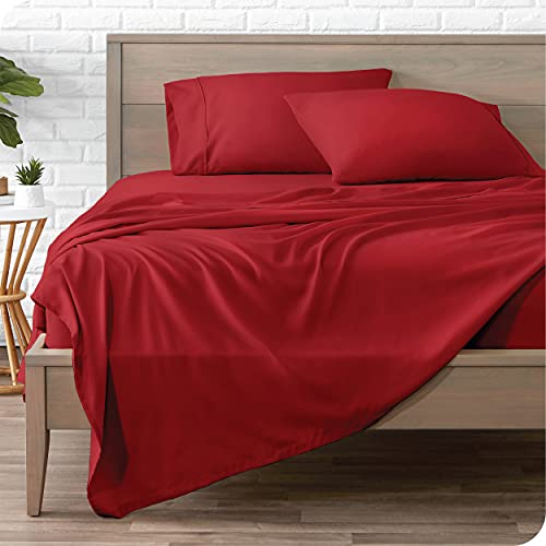 Bare Home Twin XL Sheet Set - College Dorm Size - Premium 1800 Ultra-Soft Microfiber Twin Extra Long Sheets - Double Brushed - Twin XL Sheets Set - Deep Pocket - Bed Sheets (Twin XL, Red)