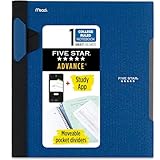 Five Star Advance Spiral Notebook + Study App, 1 Subject, College Ruled Paper, 8-1/2" x 11", 100 Sheets, Spiral Guard, Movable Tabbed Dividers, Color Selected For You, 1 Count (06322)