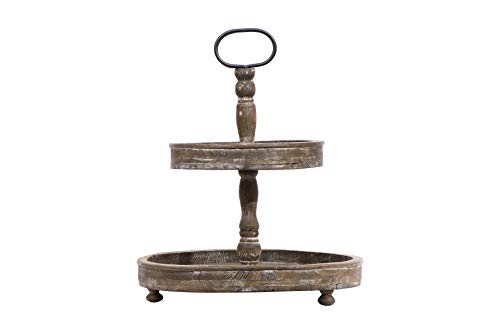 Creative Co-Op Distressed Brown Wood Metal Handle Two-Tier Tray