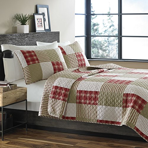 Book Cover Eddie Bauer | Camino Island Collection | 100% Cotton Reversible & Light-Weight Quilt Bedspread with Matching Sham, 2-Piece Bedding Set, Pre-Washed for Extra Comfort, Twin, Red