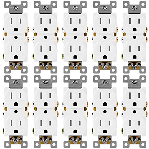 ENERLITES Duplex Receptacle Outlet, Tamper-Resistant, Residential Grade, 3-Wire, Self-Grounding, 2-Pole,15A 125V, UL Listed, 61580-TR-W-10PCS, White (10 Pack), Piece