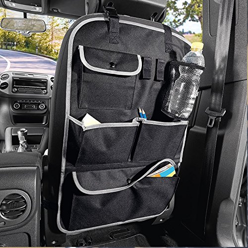 CARTMAN Car Seat Back Organizer, Car Travel Accessories Road Trip Essentials for Kids, Toddlers, Kick Mats Back Seat Protector, Multi-Pocket Travel Storage Bag, Black