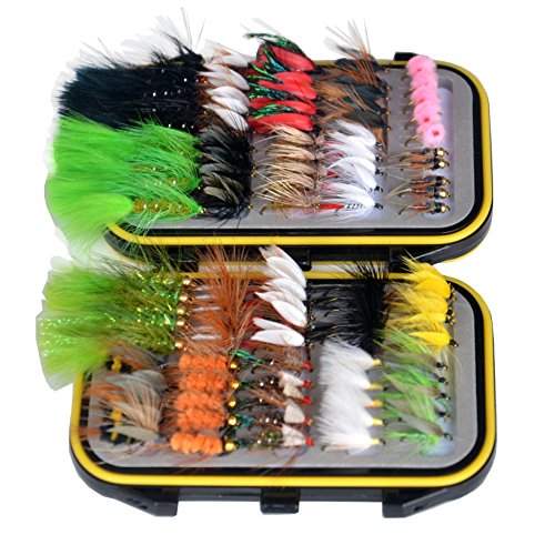 Outdoor Planet Double Side Waterproof Pocketed Fly Box Packed with 100 Assorted Dry Flies Fishing Package
