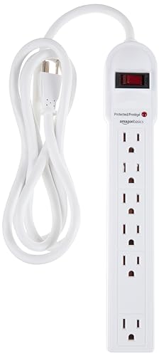 AmazonBasics 6-Outlet Surge Protector Power Strip, 790 Joule - White