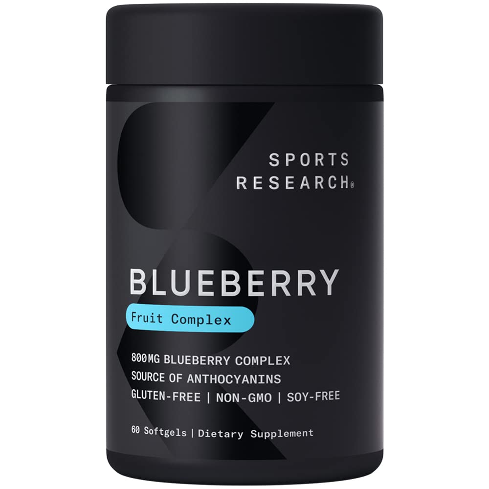 Book Cover Sports Research Whole Fruit Blueberry Concentrate Made from Organic Blueberries - Non-GMO & Gluten Free (60 Liquid Softgels)