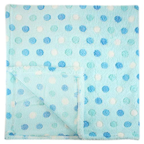 30x30 Inch Plush Fleece Baby Blanket - Assorted Colors Polka Dot Blankets by bogo Brands (Blue)