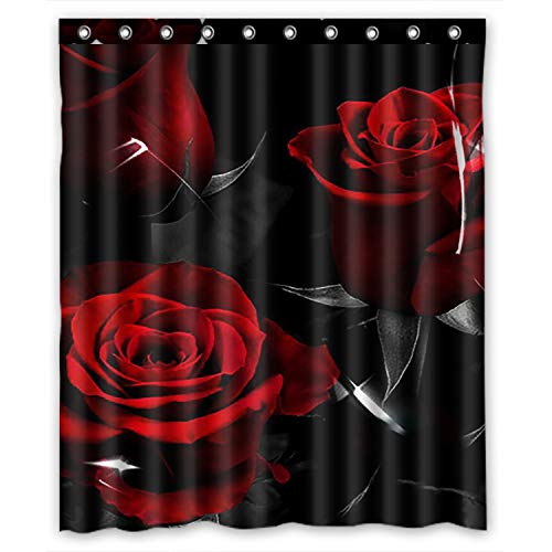 Book Cover KXMDXA Glam Fire Red Rose And Black Leaves Waterproof Polyester Bath Shower Curtain Size 60x72 Inch