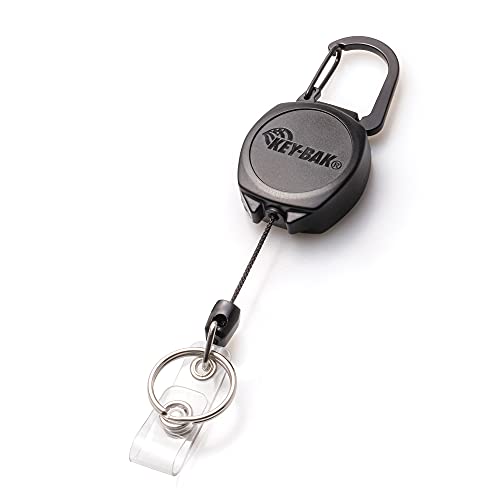 KEY-BAK 0KB1-0A24 Sidekick ID Badge and Key Reel, 24" Kevlar Cord, Tough Polycarbonate Case, Zinc Alloy Metal Carabiner (0KB1-0A24) , Black