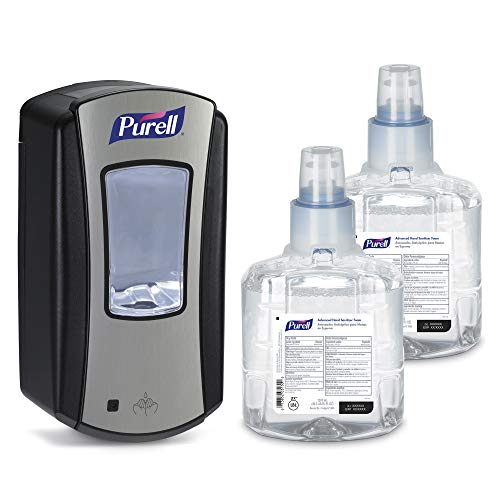 PURELL Advanced Hand Sanitizer Foam LTX-12 Starter Kit, 2-1200 mL Hand Sanitizer Foam Refills + 1- PURELL LTX-12 Chrome Finish Black Touch-Free Dispenser - 1905-D1