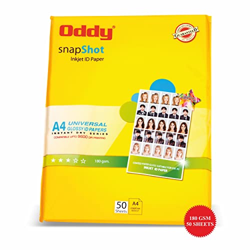 Oddy A4 Glossy Photo Paper 180gsm Waterproof Instant Dry Pack of 50 Sheets Inkjet Compatible