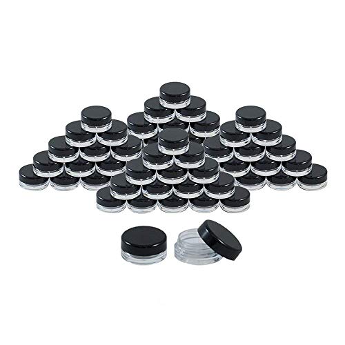 Houseables 3 Gram Jar, 3 ML Jar, BPA Free, 50 Pack, Black, Cosmetic Sample Empty Container, Plastic, Round Pot, Screw Cap Lid, Small Tiny 3g Bottle, for Make Up, Eye Shadow, Nails, Powder, Paint, Jewelry