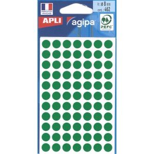 APLI Sachet de 462 étiquettes Gommettes de signalisation Rondes 8 mm Vert