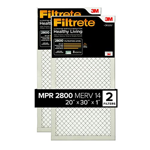 Filtrete 20x30x1, AC Furnace Air Filter, MPR 2800, Healthy Living Ultrafine Particle Reduction, 2-Pack (exact dimensions 19.844 x 29.844 x 0.78)